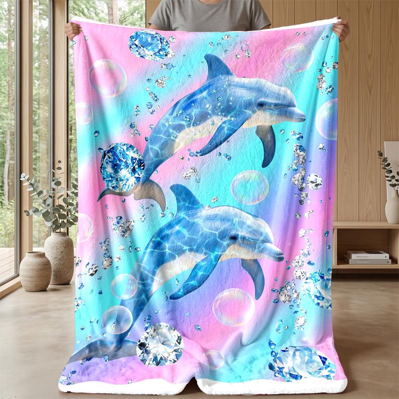Dolphins Leaping at Sunset Theme blanket Lightweight Warm Flannel Blanket Decorative Throw Blanket for Home Decoration