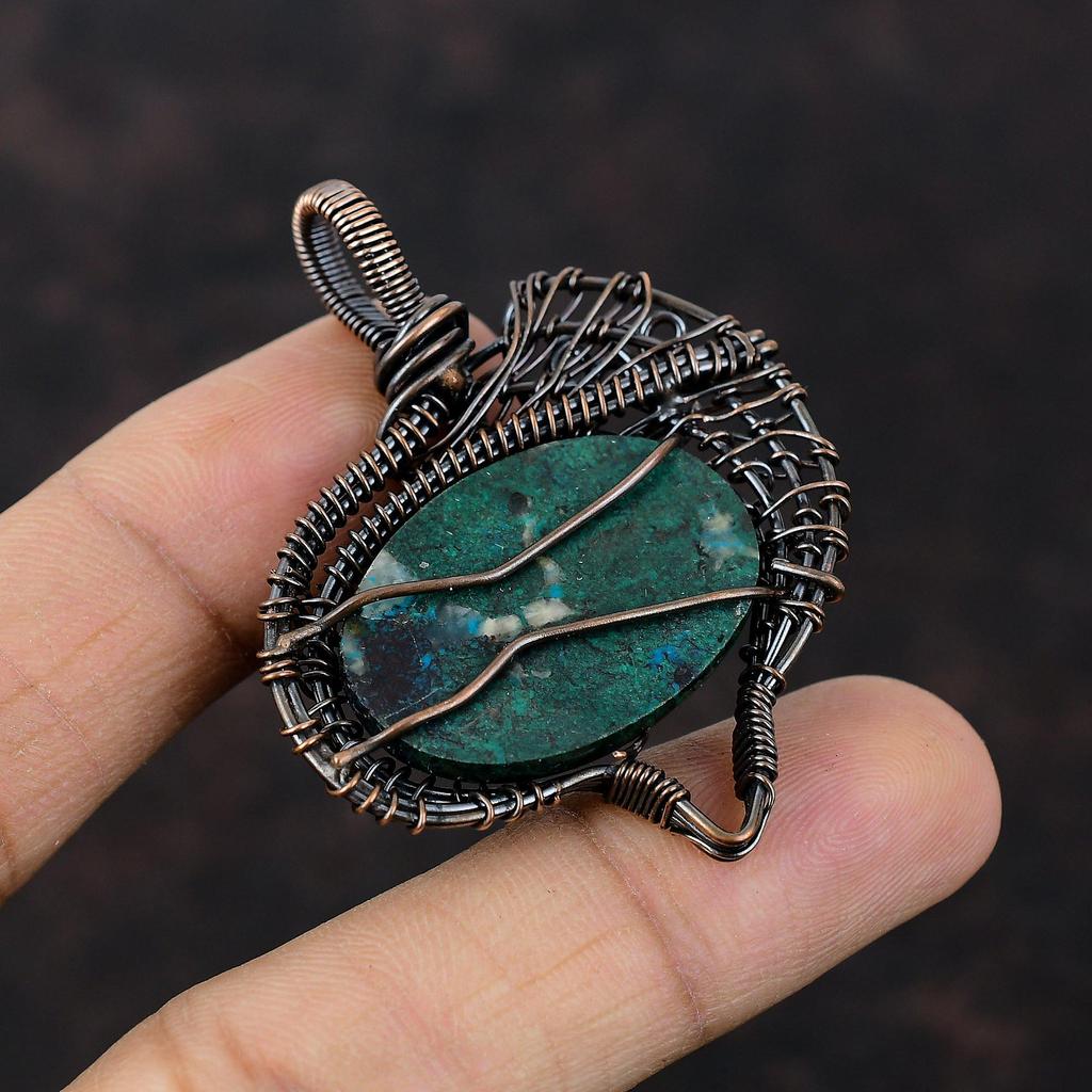 Кулон из хризоколлы Кулон, обернутый медной проволокой Кулон с драгоценным камнем Медные украшения Кулон ручной работы Украшения, обернутые проволокой Для подарка Целебный камень
