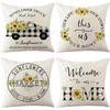 Watercolor Plaid Sunflower Pillow Cover Spring Polyester Printed Home Sofa Cushion Cover Nordic Home