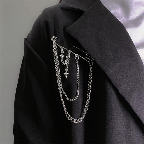 Unisex Clothes Pin Star And Chain Decor Alloy Hip Hop Style Individual Chest Decoration Brooch Party Club Anti-slip Bag Pants Jewelry CLE