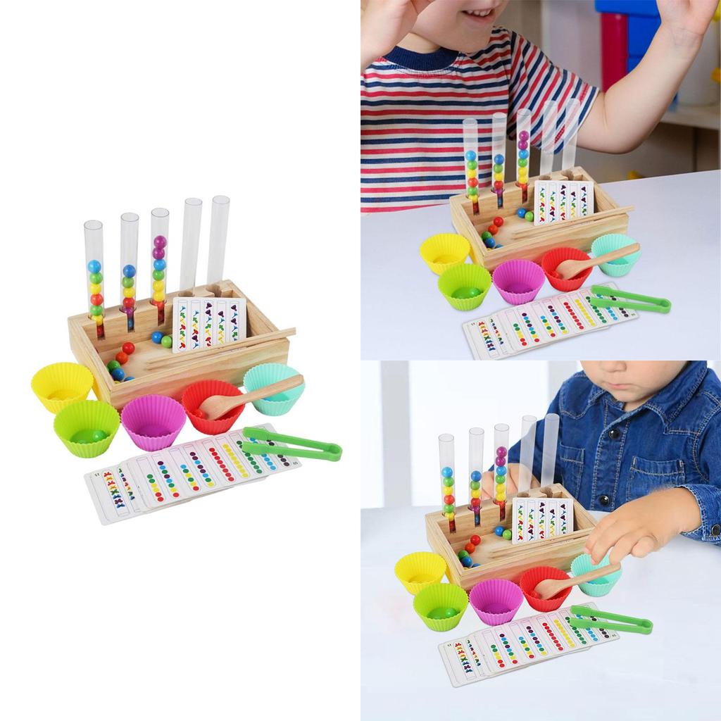 Clip Bead Game, Wooden Peg Board Educational Toys with 5 Balls cup, Montessori Toy Rainbow