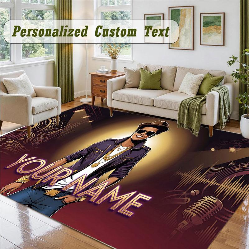 Crystal Velvet Square Rug Custom NameBruno Mars Pattern Non Slip Home Floor Decor Rug