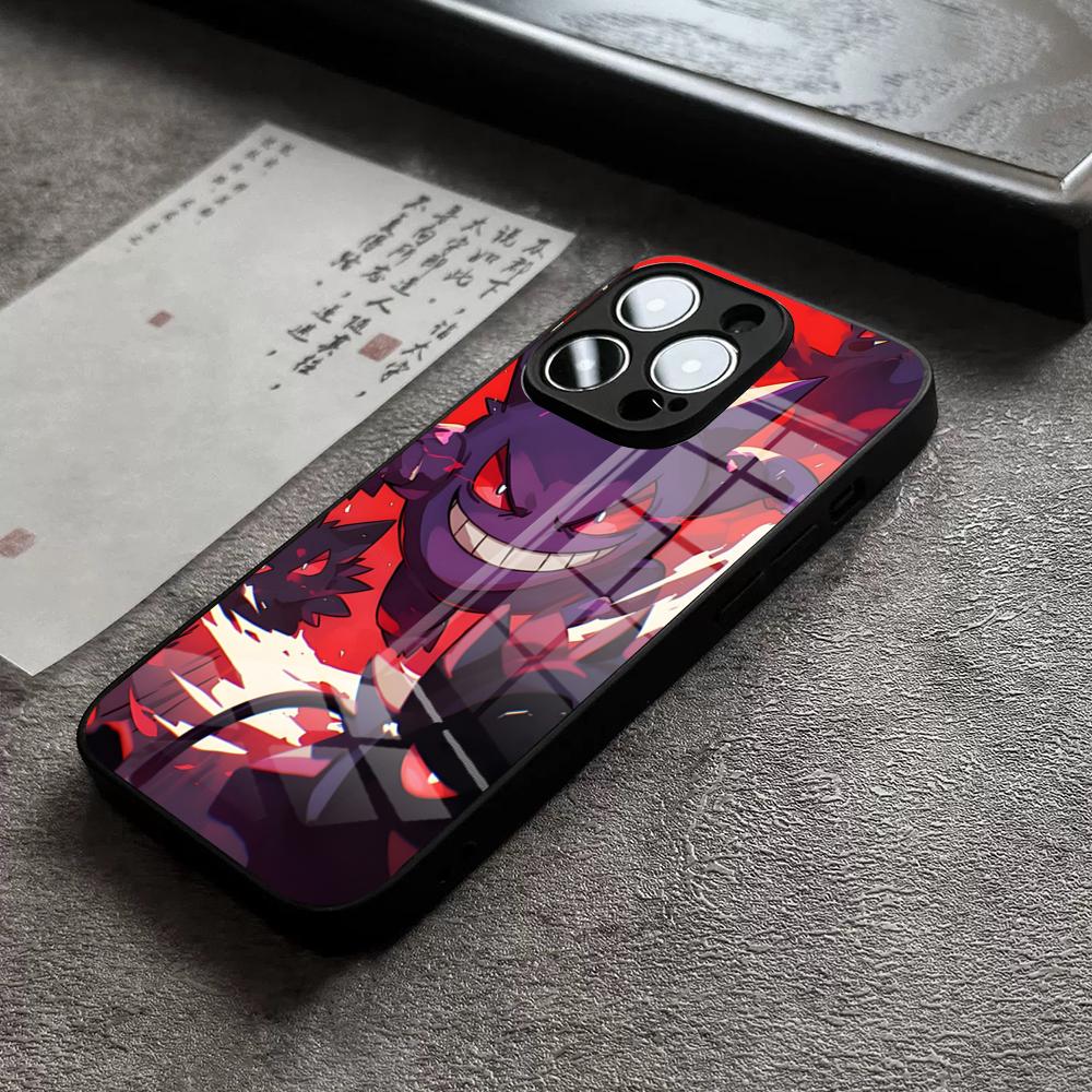 Phone Case For IPhone 17 Pro Max 14 Pro 15 12 11 13 Mini X XR XS 16 Plus SE Glass Cover Anime Pokemons Gengar