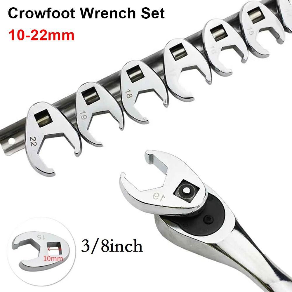 10Pcs/Set 10-22mm Crowfoot Wrenches 3/8Inch Drive Horn Wrench Head  For Torque Wrench Keys Set