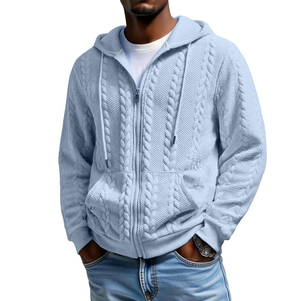 Мужской Спортивный Однотонный Узор Повседневный Худи с Капюшоном на Молнии Пальто