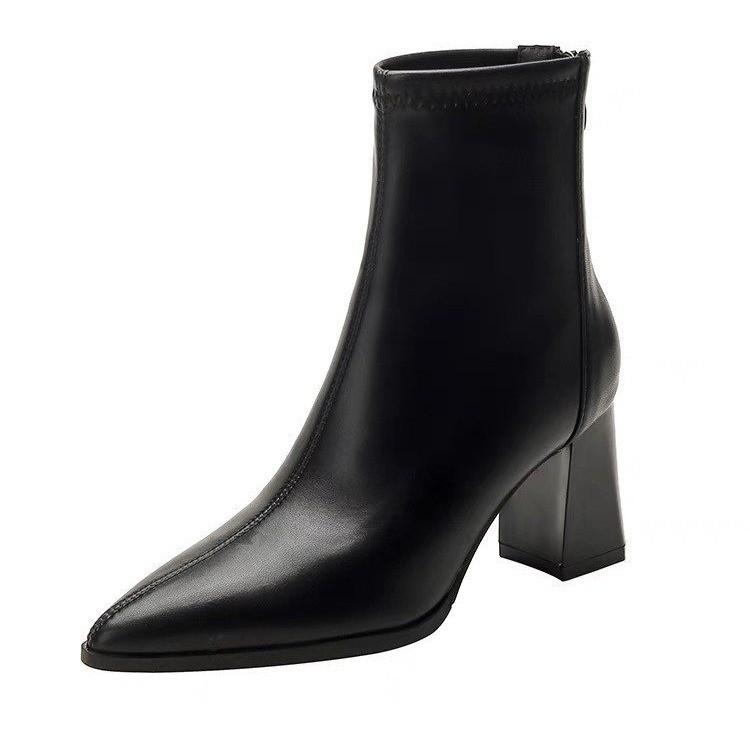 French high-heeled short boots women's 2024 spring and autumn new thick-heeled Martin boots small pointed white elastic thin boots