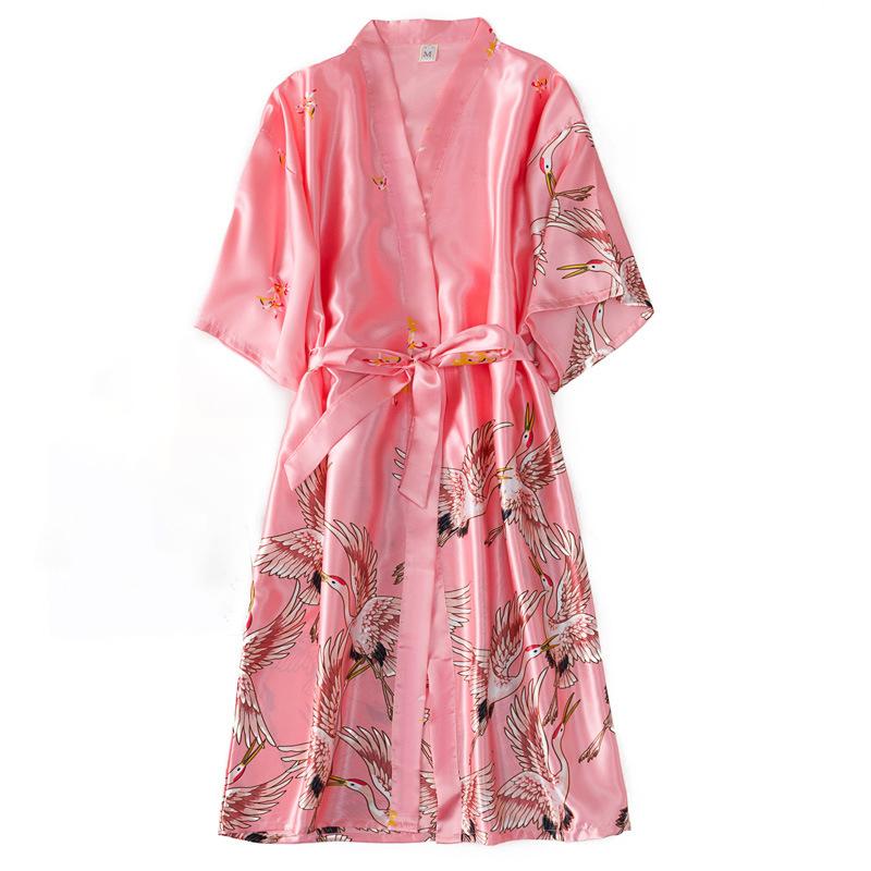 Шелковый халат в принтом фламинго