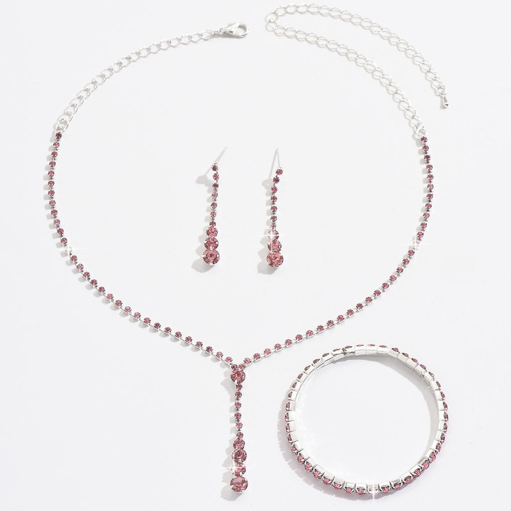 2026 Simple Bridal Jewelry Set Ornaments Light Luxury Zircon Necklace Earrings Bracelet Set Multi-color Selection