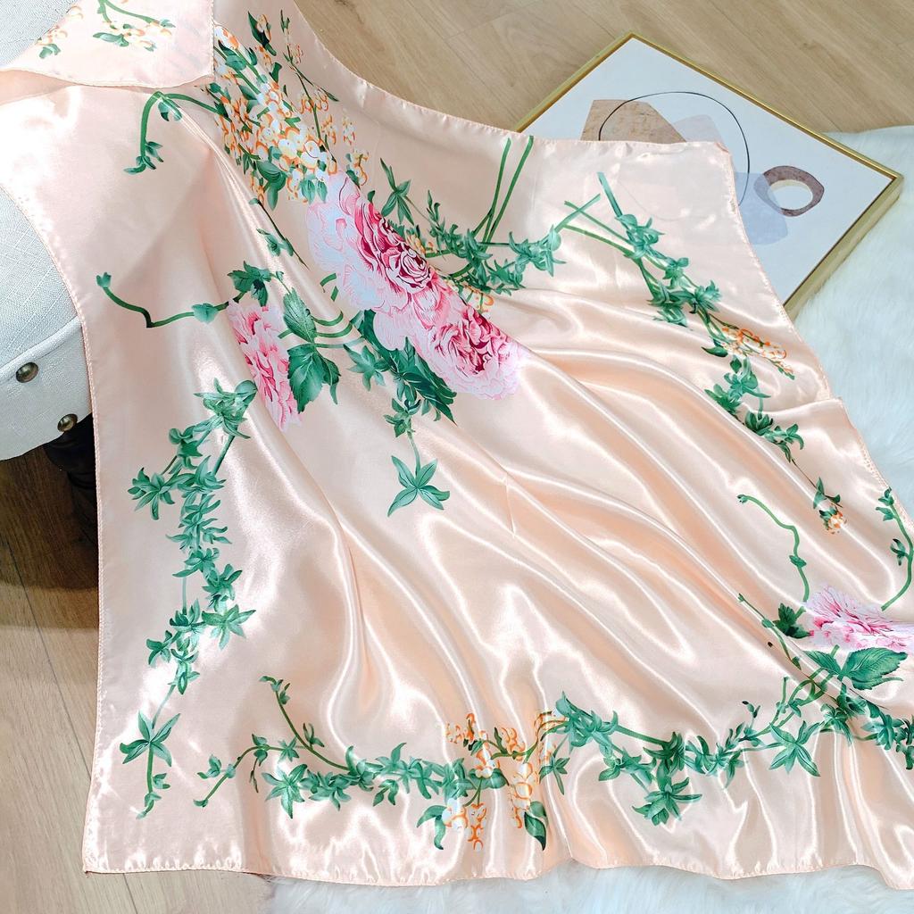 Vintage Flowers Square Scarf For Women Silk Shawls Neckerchief Female Print Headband On the Head Wraps Foulard Hijab Hair Bands