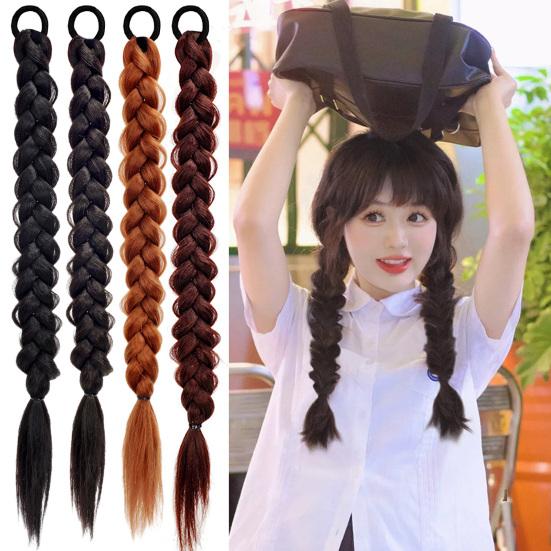 Женский длинный плетеный хвост с резинкой для волос, милый натуральный пушистый прямой хвост для девочек, синтетический хвостик