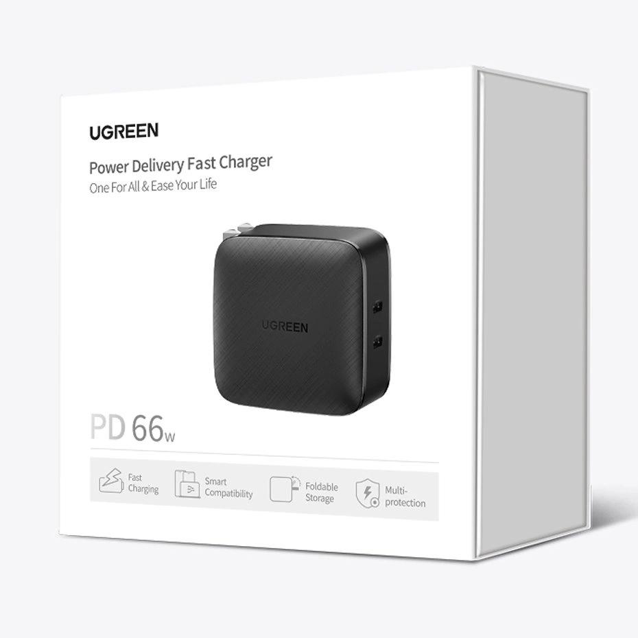 Ugreen Настенное зарядное устройство, 2 порта USB, тип C, 66 Вт, Power Delivery 3.0, быстрая зарядка 4.0+, черный (CD216)