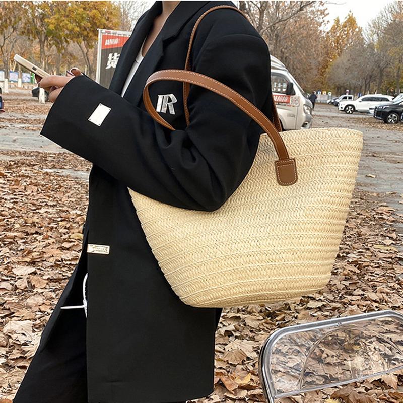 Летняя соломенная сумка большой вместимости для женщин, вязаная соломенная сумка в богемном стиле, сумка с верхней ручкой, дорожные сумки