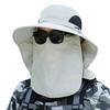 Outdoor Sunscreen Hat with Face Neck Cover And with Lace-Up Design Hollow Mesh Large Brim Anti-UV Sunlight Protection Outdoor Fishing Travel Cap