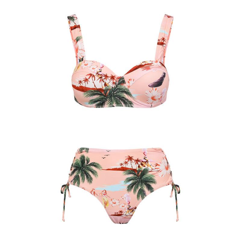 1011 European and American bikini new coconut tree printing holiday atmosphere split swimsuit set female explosion