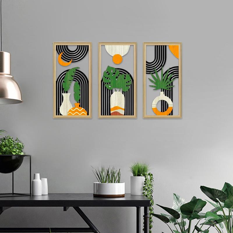 1шт/3шт настенный декор для фермерского дома, деревянный настенный художественный комплект в стиле бохо с вазами для офиса, гостиной из дерева