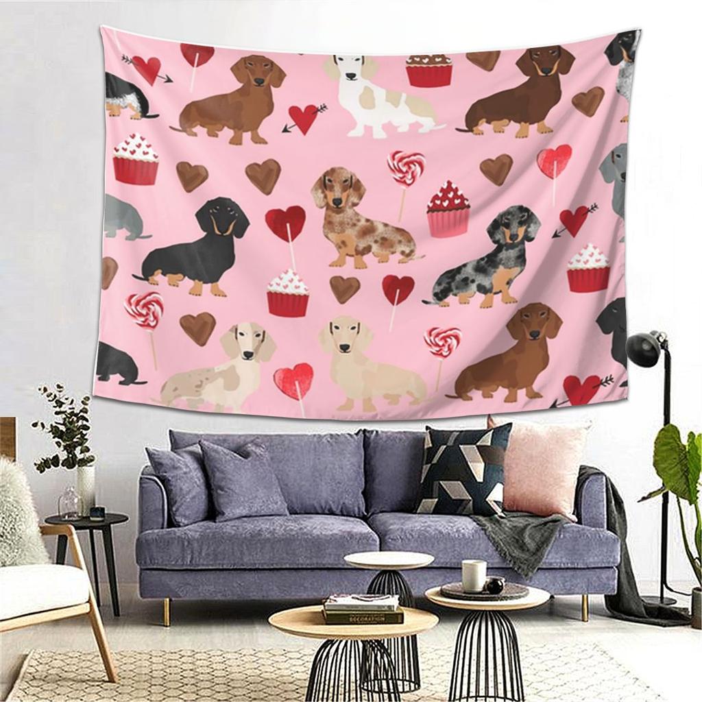 Dachshund Dog Tapestry Wall Hanging Aesthetic Home Decor Tapestries for Dorm Room