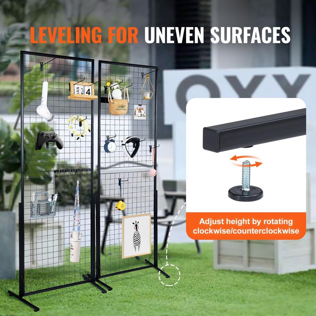2' x 5.6' Grid Wall Panels Tower, 2 Packs Wire Gridwall Display Racks with T-Base Floorstanding, Double Side Gridwall Panels for Art Craft Shows,
