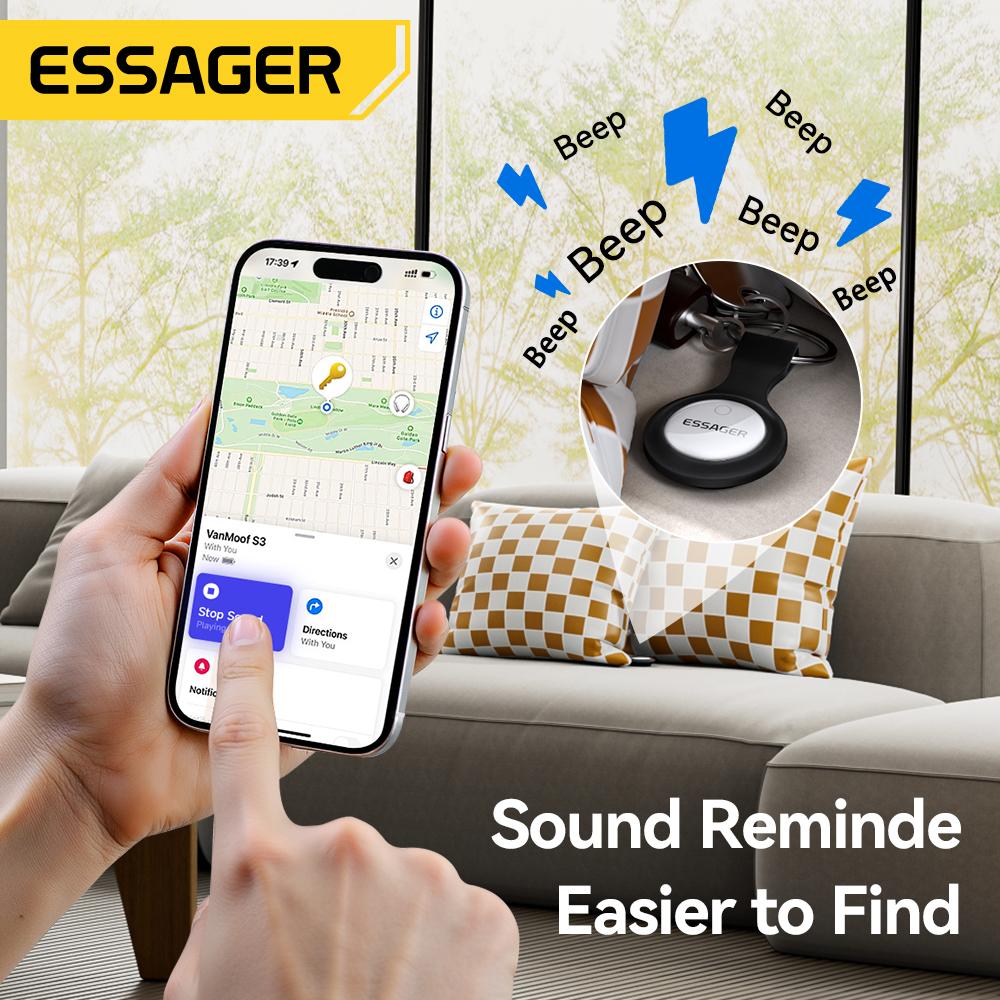 Essager Работает с Apple Find My Smart Tag - Bluetooth GPS-трекер для ключей, багажа и домашних животных, сертифицированное MFi устройство поиска от потери для iOS