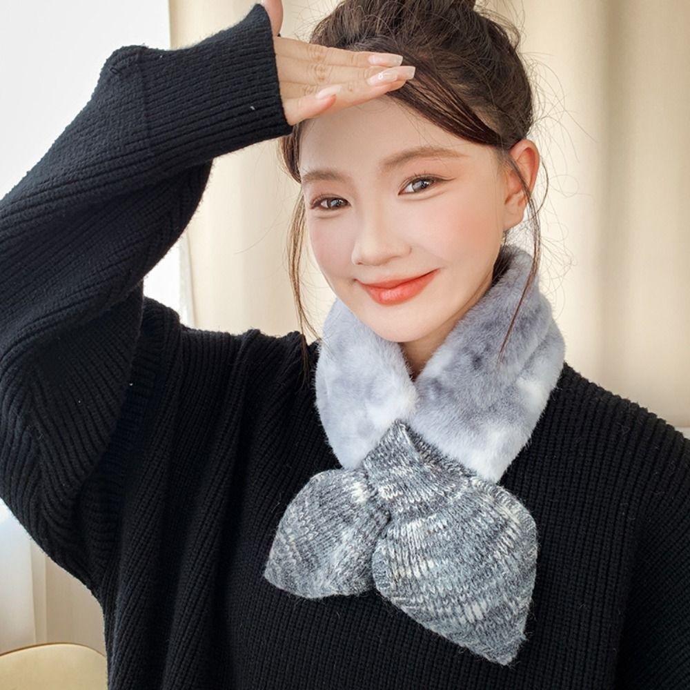 Faux Fur Cross Tie Scarf Cross Tie Plush Neck Warmer New Wrist Cuff for Girls and Women