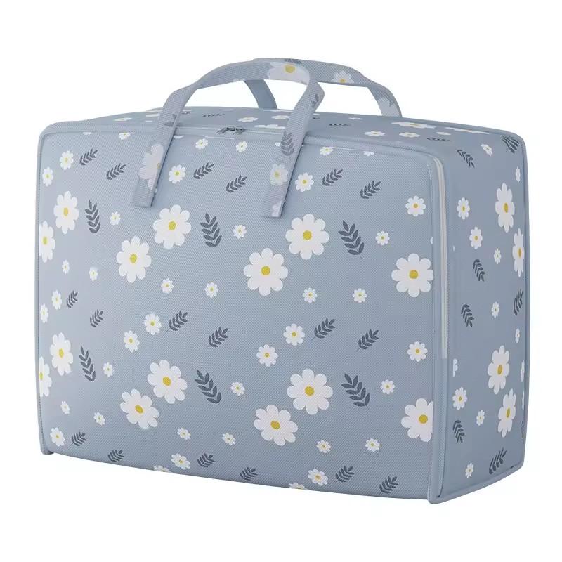 1pc Print Zipper Quilt Storage Bag Zipper Large Capacity Packing Bag Double Handle Moisture-proof Clothes Quilt Storage Bag