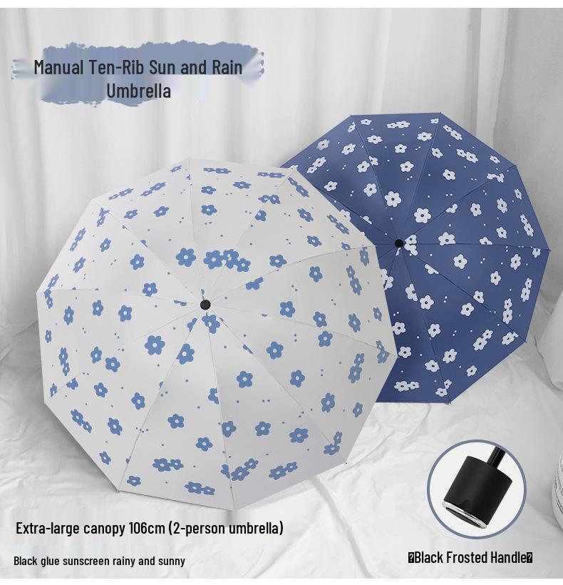 Automatic Floral Oil Painting Umbrella - Portable, Sturdy, Black Glue Sunscreen Parasol