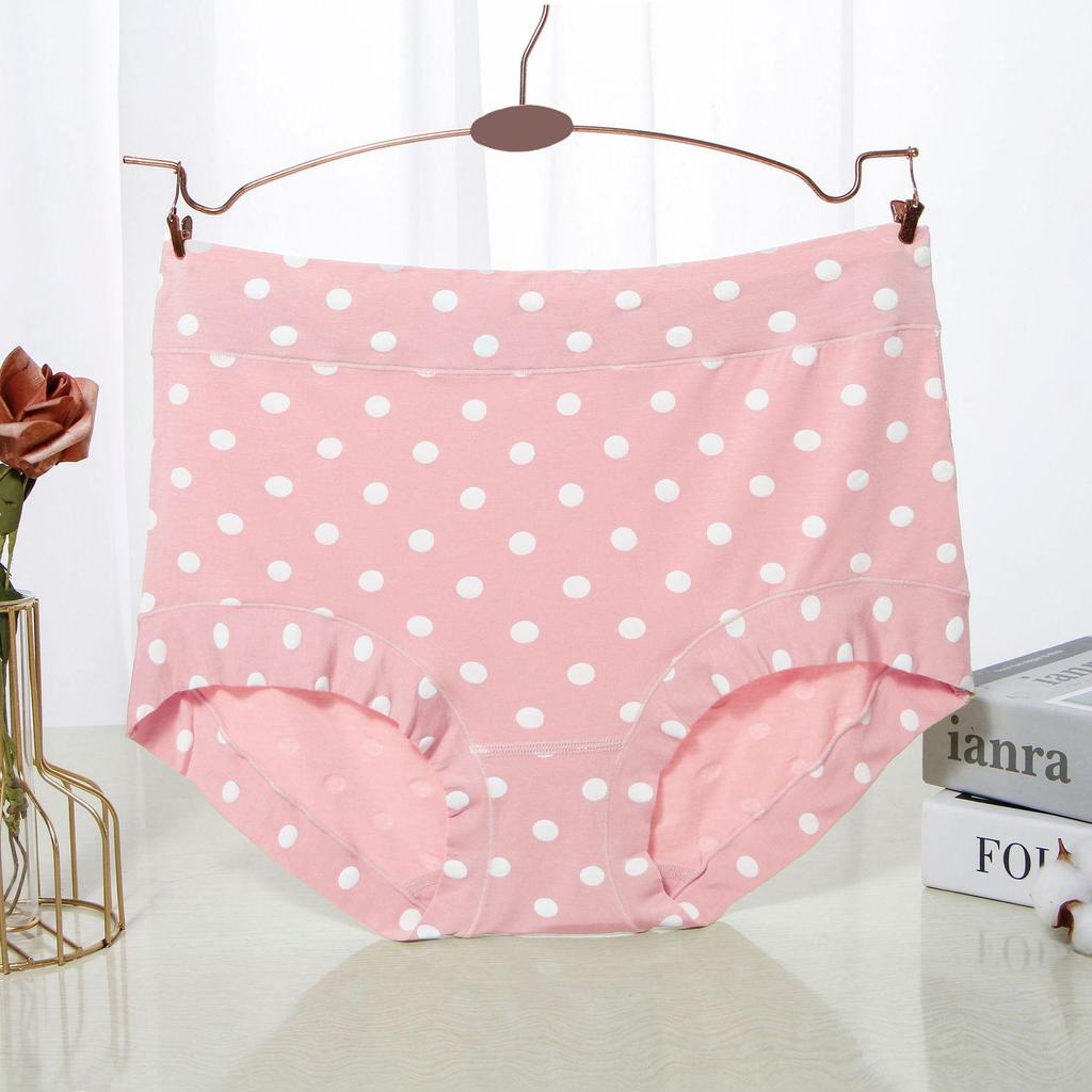 Modal Large Size Panties for Fat Lady Fashion Polka Dot Briefs High Waist Wide Leg Boyshorts Cotton Crotch Underpants
