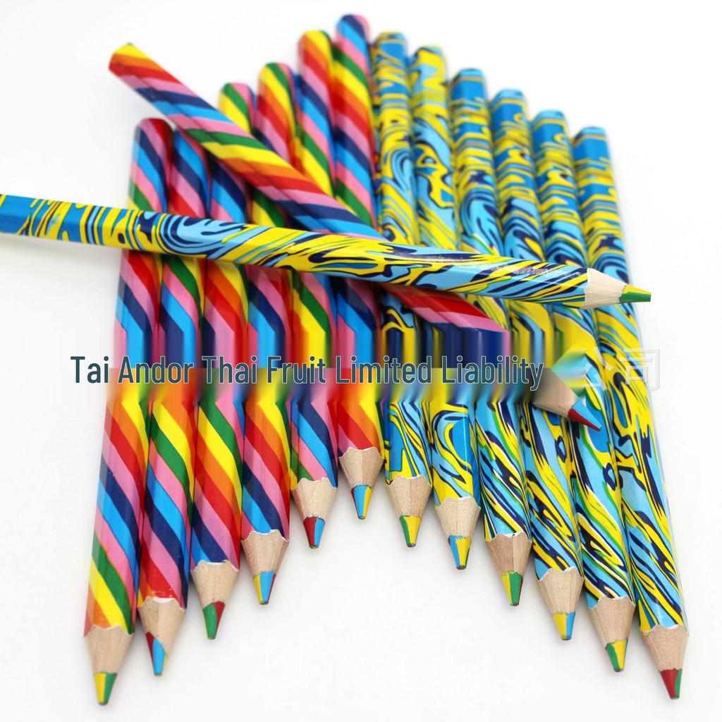 In-stock, free shipping: Thick Rainbow Pen with Large Barrel, Four Colors in One; Wooden Drawing Colored Pencils.