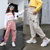 Spring Kids Girls Cotton Sport Pants Casual Printed Teenage Girls Cargo Pants Children Trousers Beam Foot Pants Pink