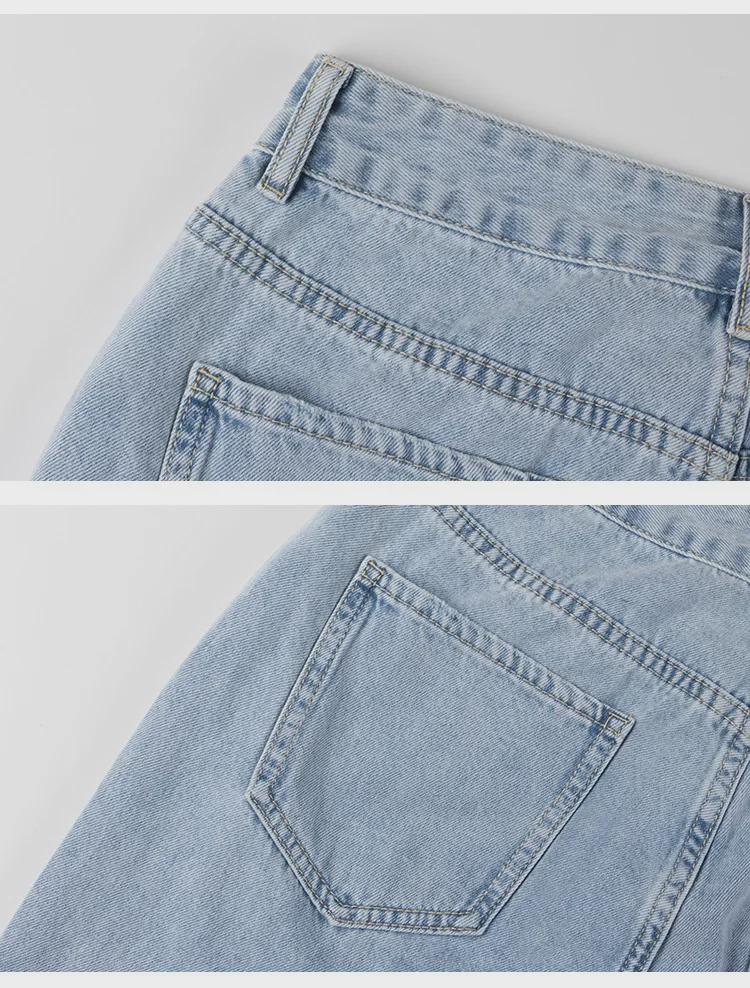 Женские джинсы прямого кроя с высокой талией из выбеленного денима синего цвета