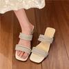Beautiful Word with Bright Rhinestones, Thin Heels, High Heels, Thickened Insoles, Sandals, Women's Two Wear Cool Slippers Outside