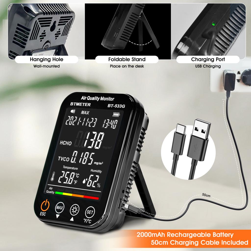 Новый 4-в-1 Монитор качества воздуха в помещении Формальдегид HCHO/TVOC Детектор Точный Тестер Профессиональный для Домашнего Использования Сигнализация качества воздуха с Хранением данных