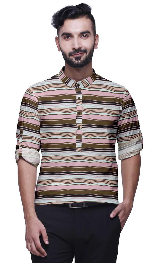 BestMan Mandarin Men CollarA  ShirtsA  Regular Fit Printed Mens Short Kurta