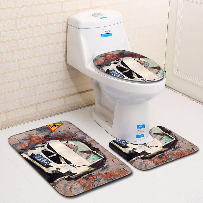 Simple 3D Bathroom Toilet Three-Piece Floor Mat Doormat Bathroom Carpet