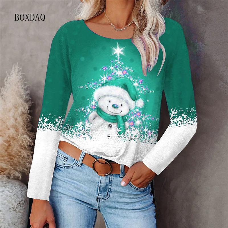 Рождественский стиль женские футболки с длинным рукавом осень-зима уличный 3D рождественский снеговик принт женские футболки 6XL большой размер повседневные топы