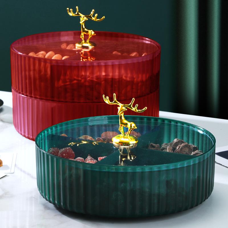 Многофункциональная тарелка для фруктов, вращающаяся, с крышкой, отделением для хранения сухофруктов, подносом для закусок, фруктовой тарелкой для конфет, Рождеством