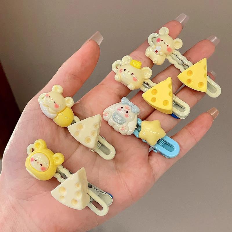 Мультяшная молочно-желтая заколка для волос с сыром и мышкой, женская милая и свежая универсальная челка на лбу для девочек, сломанная заколка для волос, головной убор