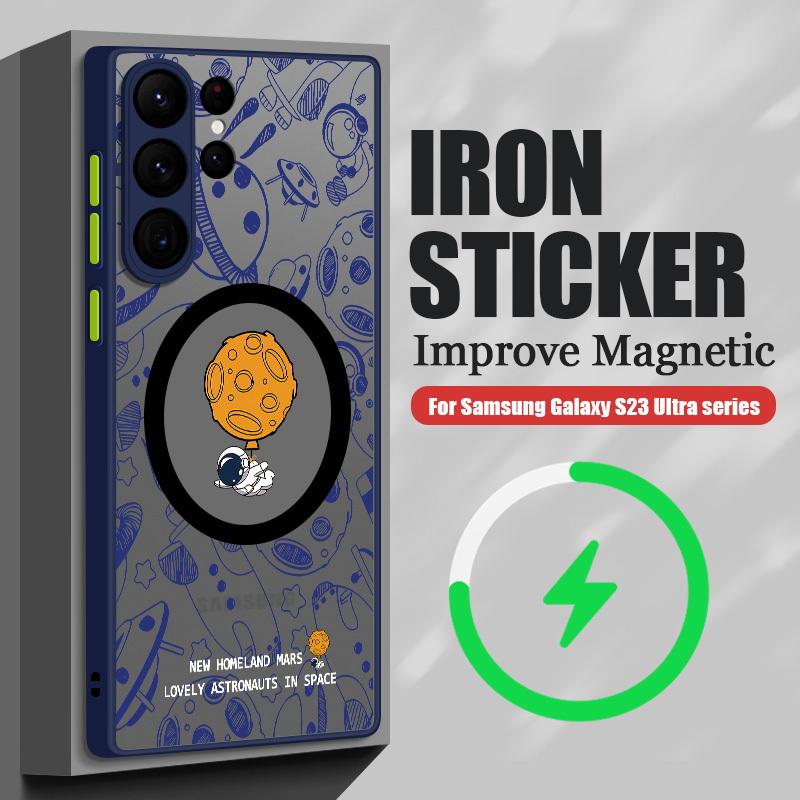 Магнитный чехол для беспроводной зарядки с рисунком астронавта, роскошный противоударный чехол для Samsung A15 A35 A55 A14 S25 S24 Plus S23 S22 Ultra S21 S20 FE