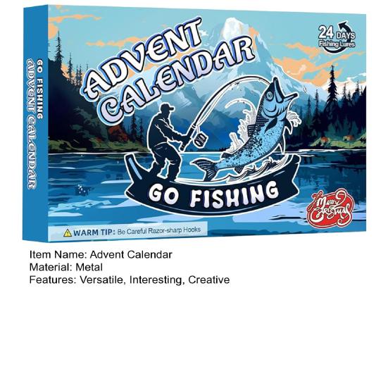 Рождественский адвент-календарь 2024 года, набор рыболовных снастей, обратный отсчет на 24 дня, рыболовные приманки, ежедневные рыболовные снасти с приманками, крючки, аксессуары