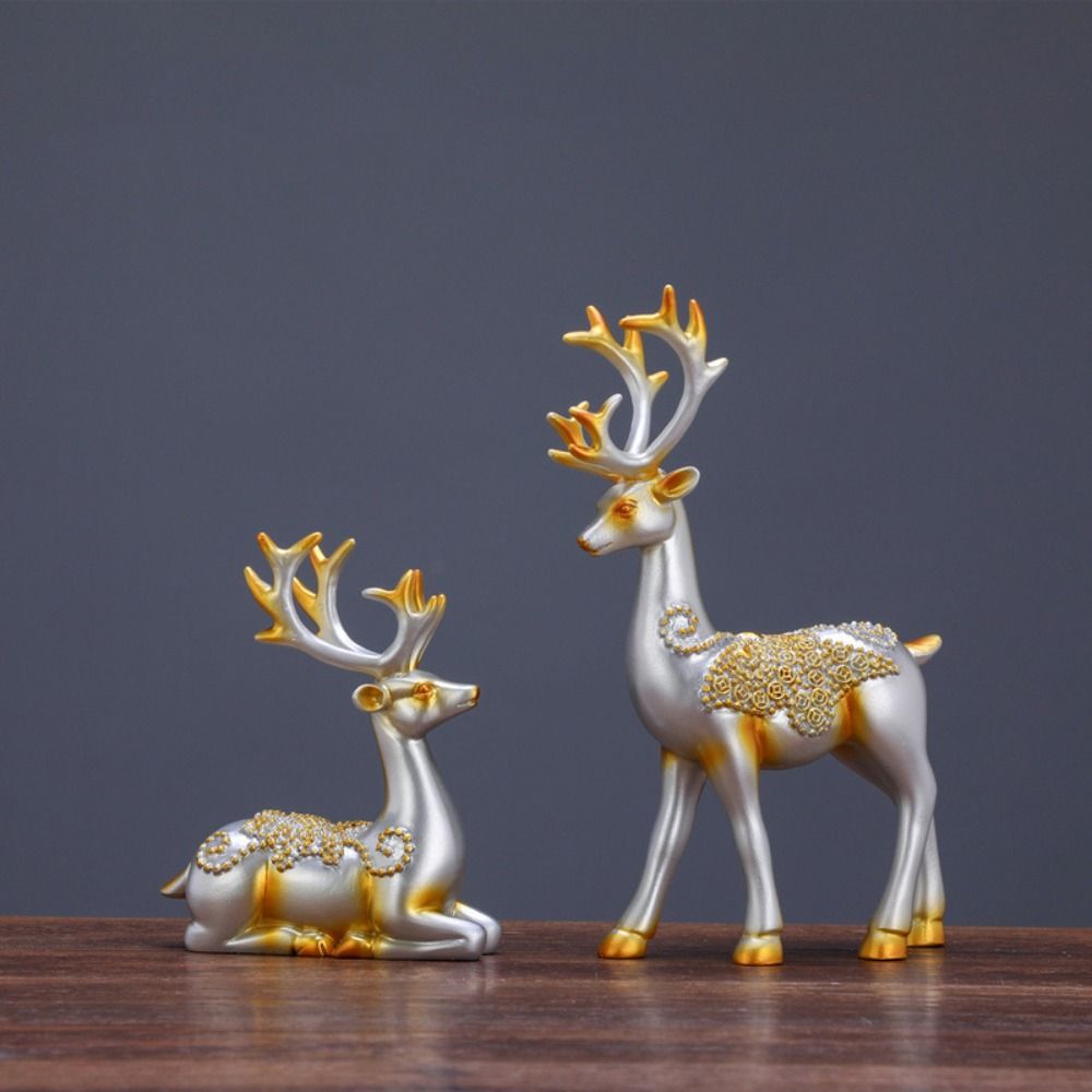 2pcs Crafts Resin Deer Ornaments Minimalist Cute Animal Sculpture Exquisite Creative Elk Statue TV Cabinet