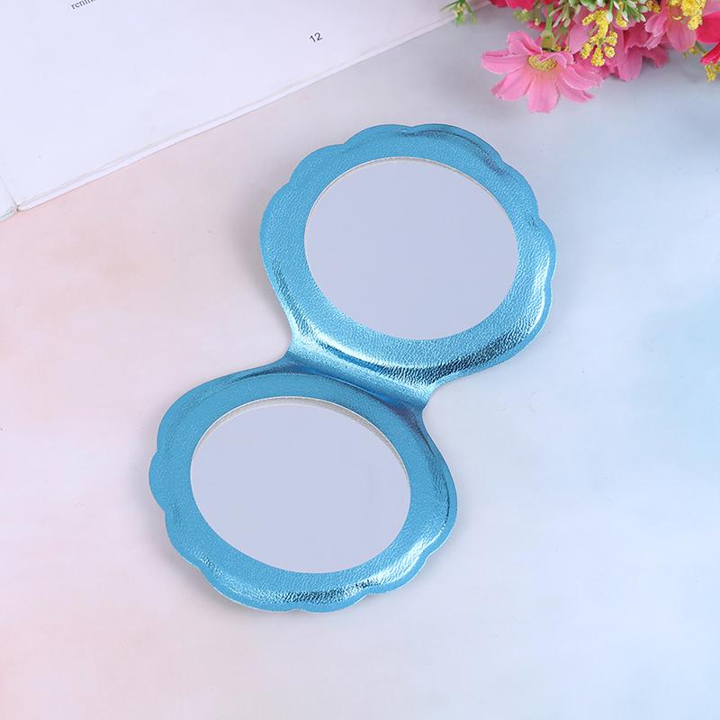 Sea Shell Shape Compact Cosmetic Mirror Pu Leather Double Sided Makeup Magnifier