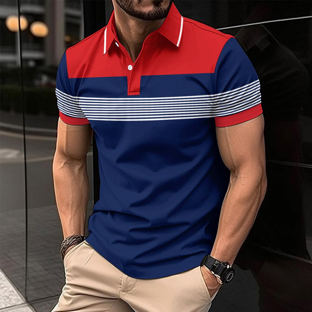 2025 Summer Men's New Printed Lapel Button Versatile T-shirt