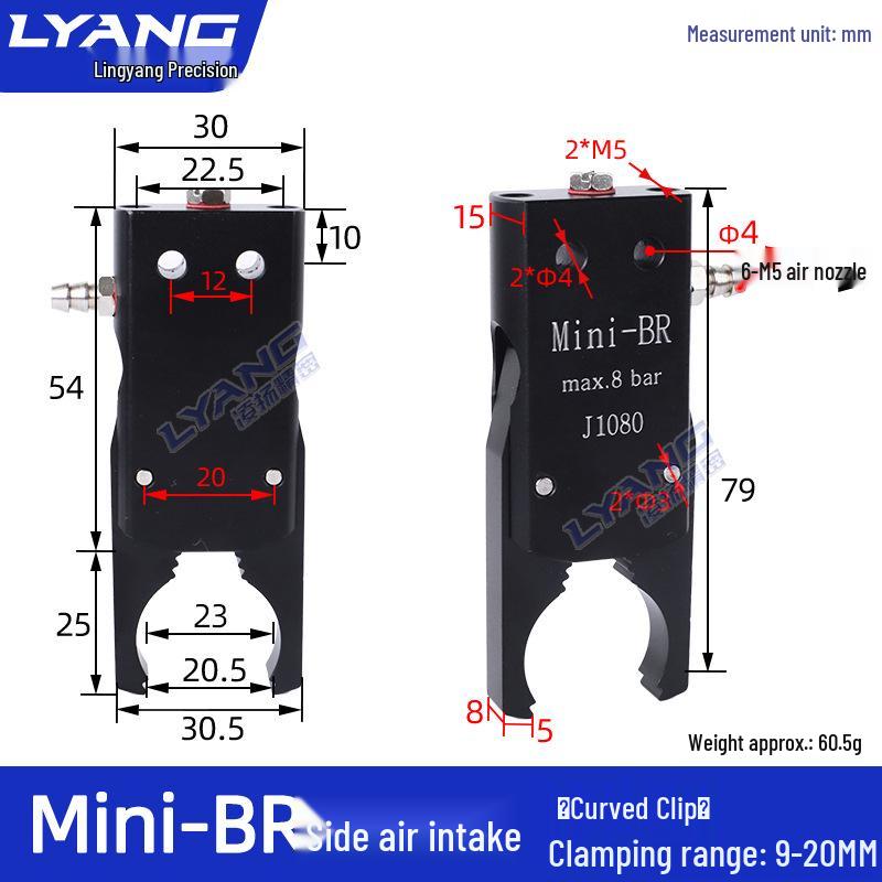 Pneumatic Mini Grippers: A/B/C/E Robot Arm Clamps for Injection Molding (J1060/J1080).