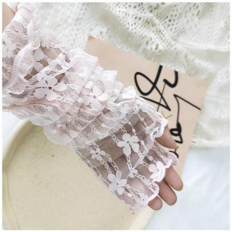 Long Lace Hollow-Out Fingerless Gloves Women Summer Anti-UV Sleeves Mesh Breathable Ice Silk Mittens Oversleeve Driving Cycling