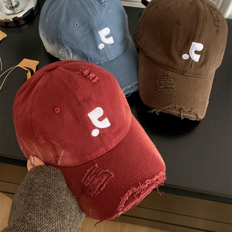 Vintage Edging Letter Embroidery Red Baseball Cap Women's Spring Summer New Big Head Circumference Cap