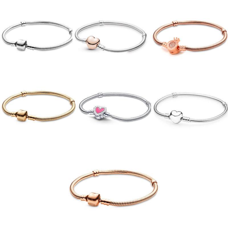Браслет Pandora с застежкой-короной в форме сердца из розового золота, стильный и прочный, подарок