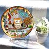 Fourcart Cute Handmade Glass Stained Frame, Fairytale Forest Owl Welcome, Round, Set of 6