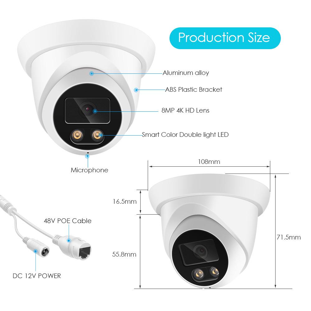 High-Definition 5MP POE Indoor Dome Surveillance Camera with Infrared Night Vision