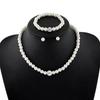 Womens Bride Wedding Set Faux Pearl Necklace Bracelet Earrings