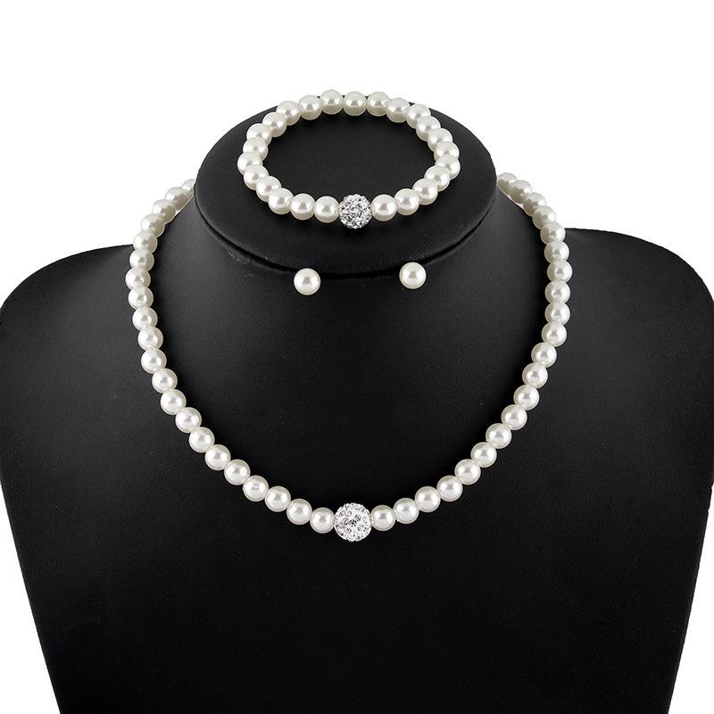 Womens Bride Wedding Set Faux Pearl Necklace Bracelet Earrings