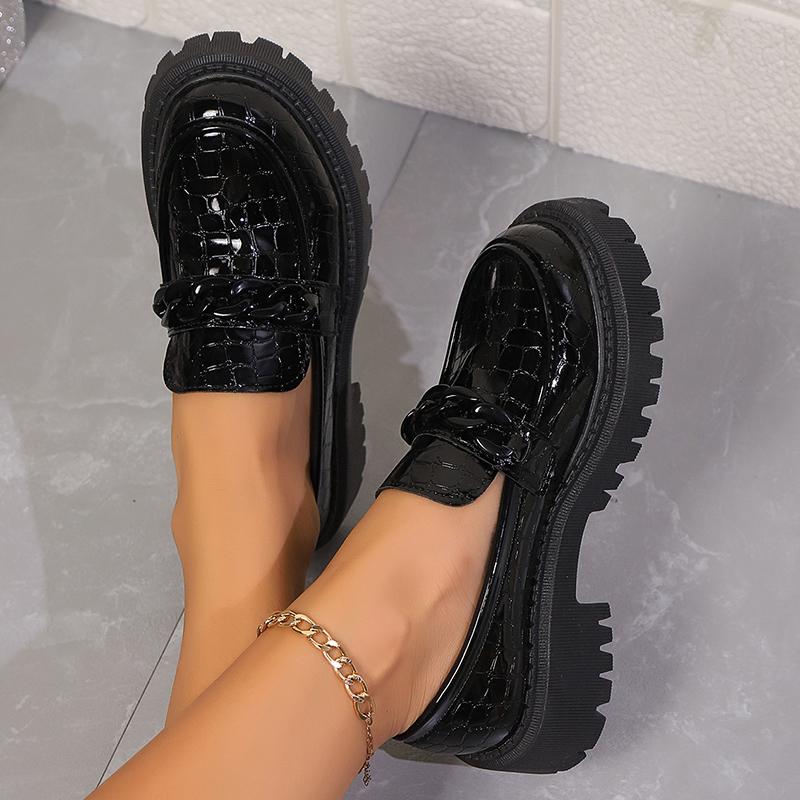 Женские мокасины Lucyever Chain Accents Platform Loafers, размер плюс 42, лакированные туфли без застежек, удобные женские туфли в стиле преппи с круглым носком